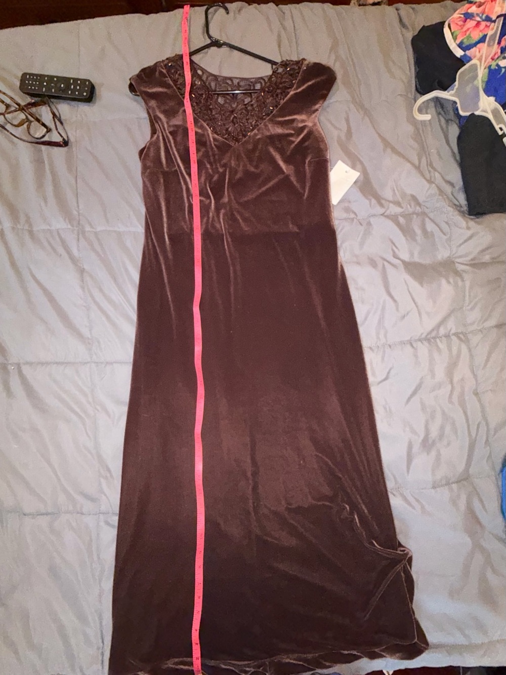 NWT Carole Little Brown Velvet Lace Maxi Dress Size 14 - Picture 3 of 6